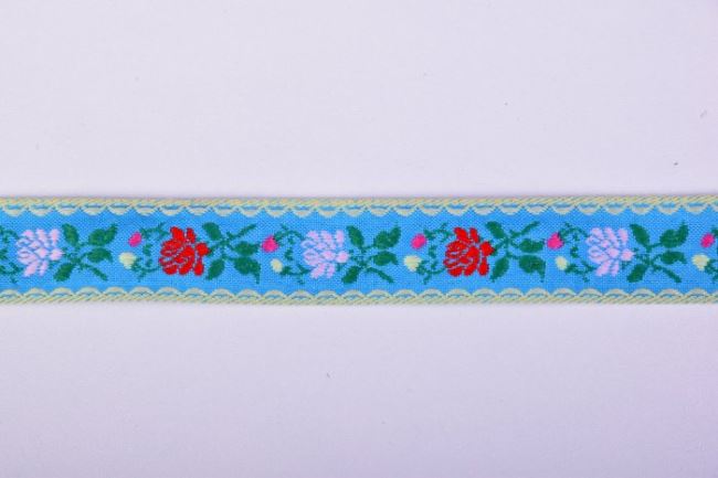 Ozdobná tkaná stuha v modrej farbe 30111