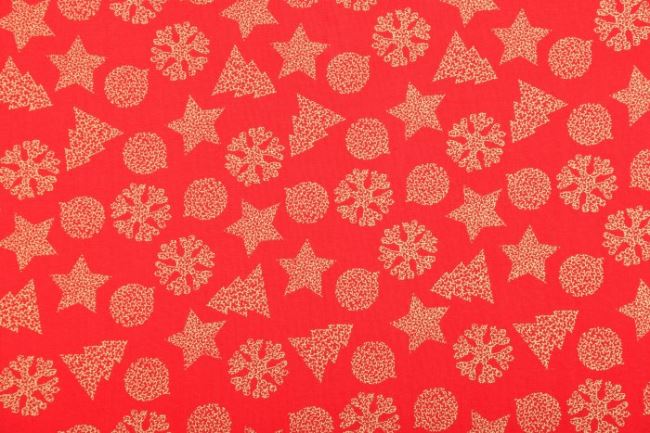 Vianočná látka z bavlny v červenej farbe so zlatým vzorom 128.879/5019