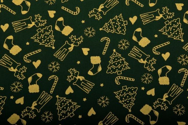 Vianočná zelená bavlna so zlatým potiskom 05994/028