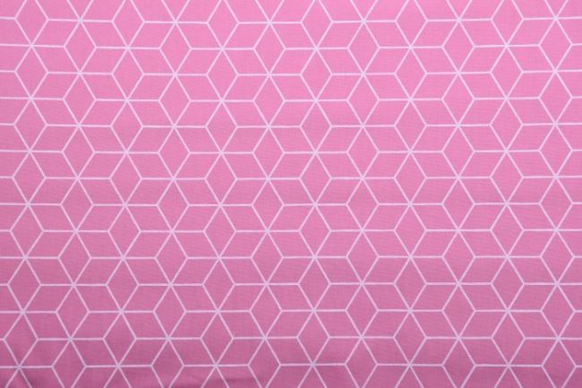 Bavlnená látka v ružovej farbe s geometrickou potlačou 11106/014
