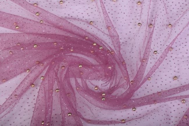 Tyl v lila farbe s trblietkami a perličkami 10328/113