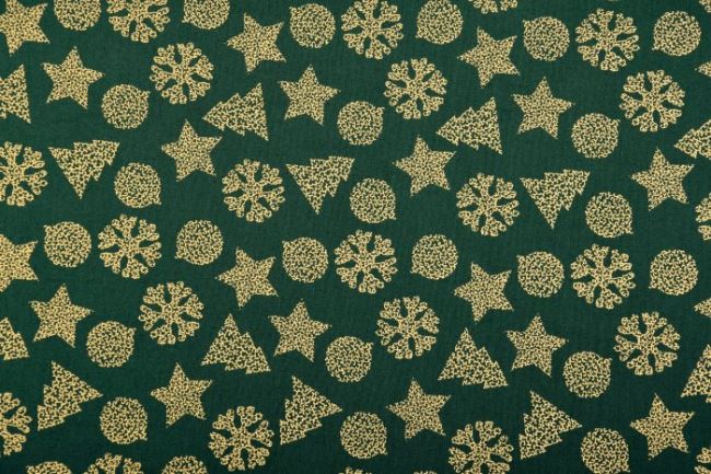 Vianočná látka z bavlny v zelenej farbe so zlatým vzorom 128.879/5031