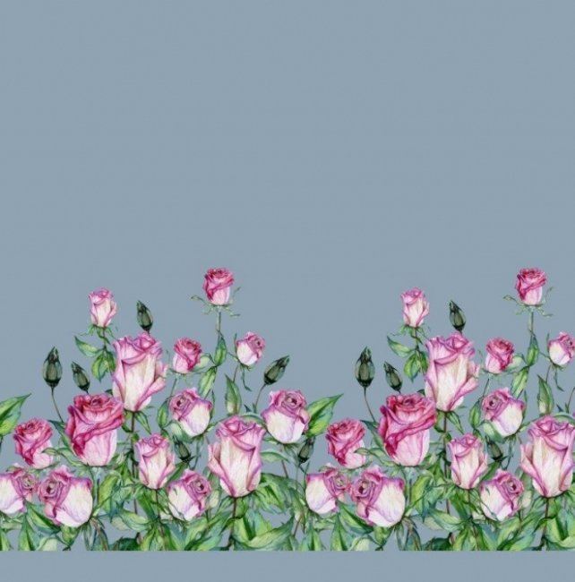 Bavlnený úplet v šedej farbe s digitálnou potlačou ruží 15917-09