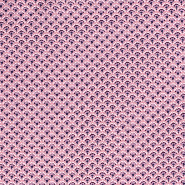 Popelín v ružovej farbe s retro potlačou 15522/014