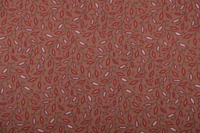 Americká bavlna na patchwork z kolekcie Spice it up v hnedej farbe s lístočkami 38053-17