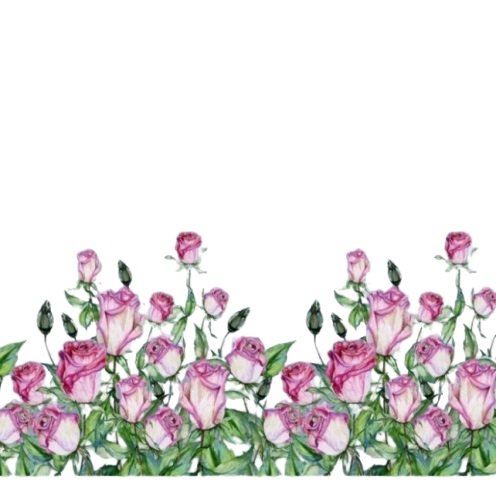 Bavlnený úplet v bielej farbe s digitálnou potlačou ruží 15917-02