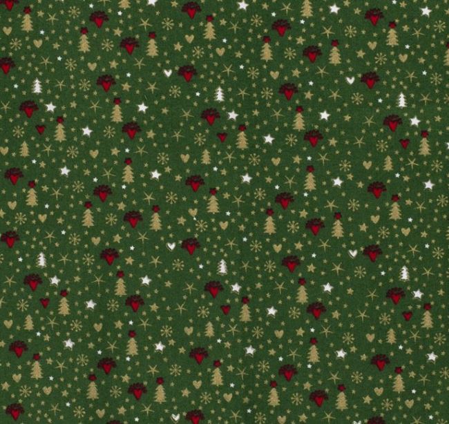 Vianočná látka z bavlny v zelenej farbe s tematickou potlačou 14707/025