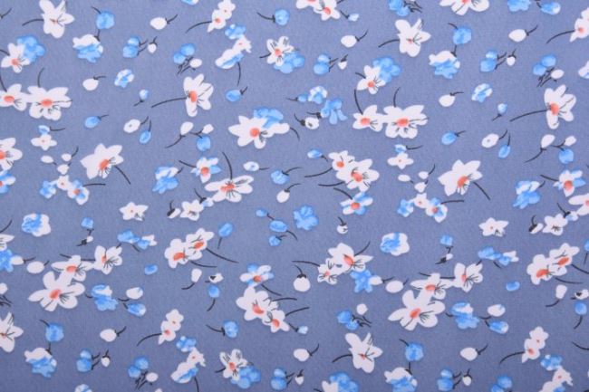 Blúzkovina v modrej farbe s potlačou kvetín 11440/003
