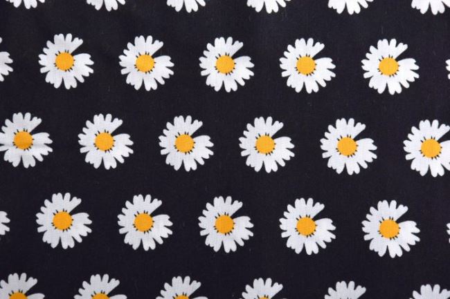 Popelín v čiernej farbe s bielymi kvetmi 17964/999