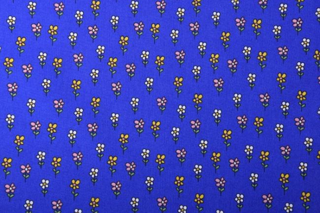 Popelín v modrej farbe s potlačou kvetín KC0357-008