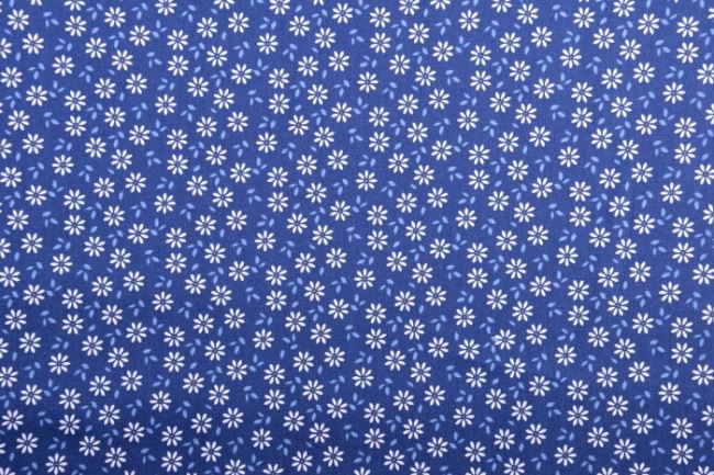 Popelín v modrej farbe s drobnou potlačou kvetín KC0381-209
