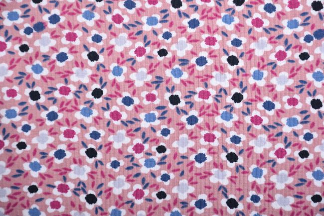 Bavlnený úplet v ružovej farbe s potlačou drobných kvetov 16625/014