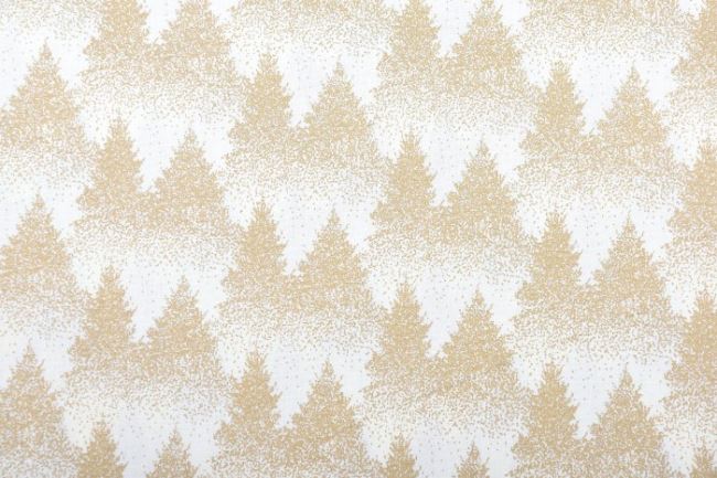 Vianočná látka z bavlny v smotanovej farbe so zlatými stromčekmi 12709/051