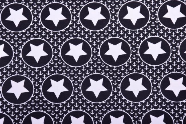 Bavlnený úplet v čiernej farbe s potlačou hviezd a kotvičiek 80193