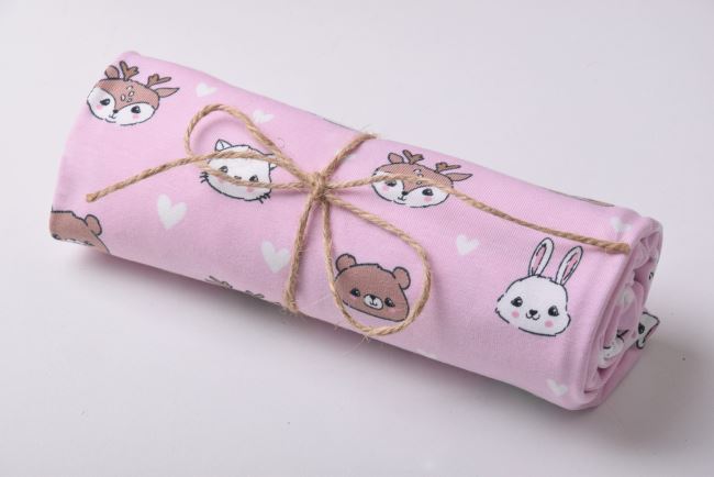 Rolička bavlneného úpletu v ružovej farbe s potlačou zvieratiek RO17657/012