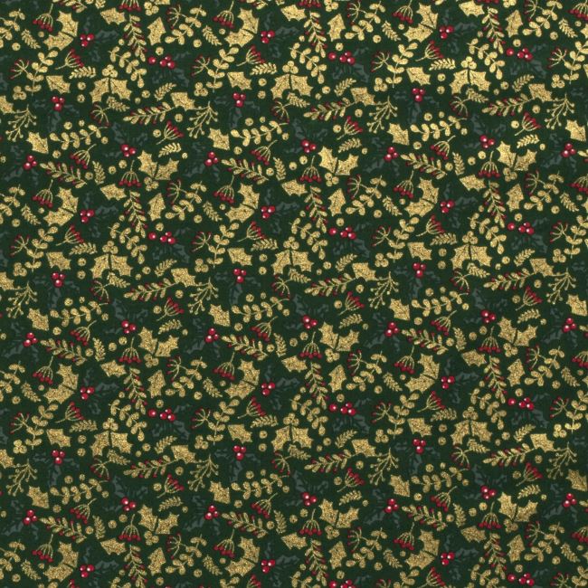 Vianočná bavlnená látka v tmavo zelenej farbe 18729/025