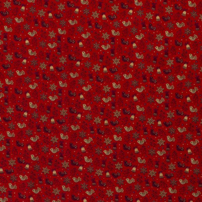 Vianočná látka z bavlny v červenej farbe s potlačou perníčkov 14706/015