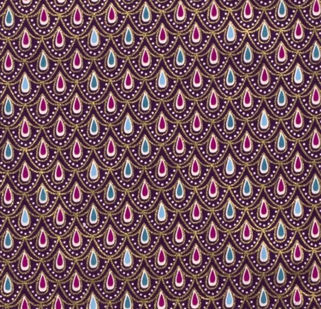 Vánoční bavlněná látka ve fialové barvě s ozdobným vzorem 18712/044