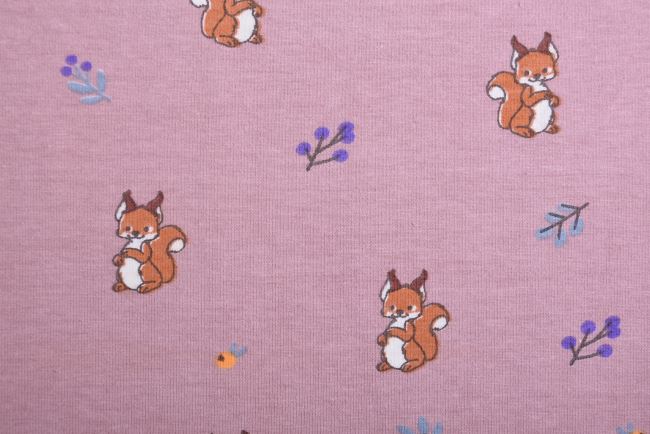 Bavlnený úplet v staroružovej farbe s potlačou veveričky 19594/014