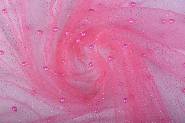 Tyl v ružovej farbe s trblietkami a perličkami 10327/013