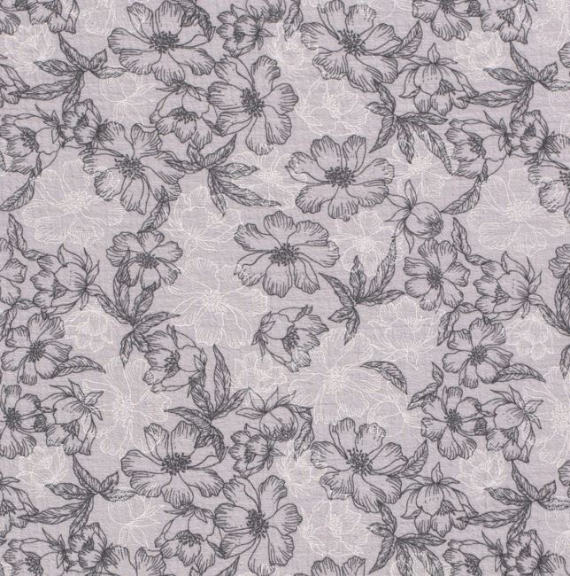 Mušelín v šedej farbe s potlačou kvetov 19298/061