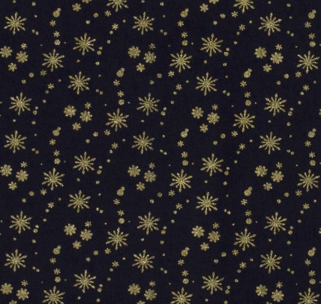 Vianočná látka z bavlny v modrej farbe s potlačou zlatých hviezdičiek 20711/008