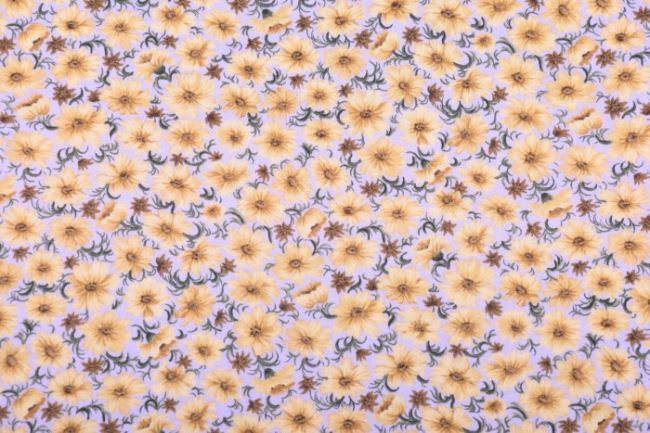 Americká bavlna na patchwork v lila farbe s kvetmi 199PYOPM/06
