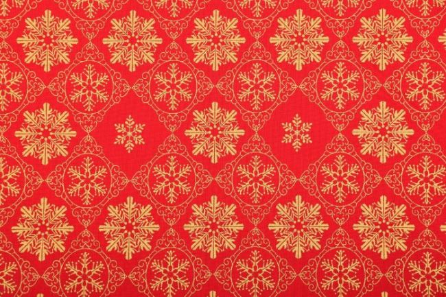 Vianočná látka z bavlny v červenej farbe so zlatou potlačou 123.545/0803