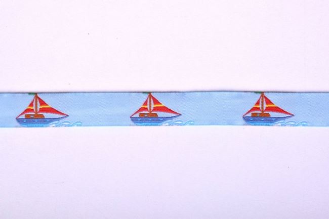 Ozdobná stuha s tkaným vzorom lodí 1,5 cm široká 20073
