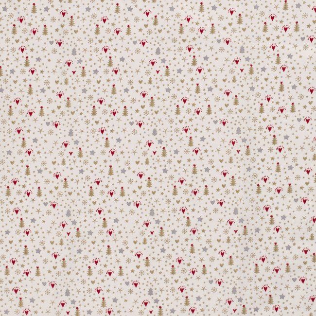Vianočná látka z bavlny v smotanovej farbe s tematickou potlačou 14707/051