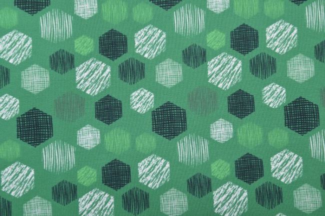 Bavlnený úplet v zelenej farbe s geometrickým vzorom 63211