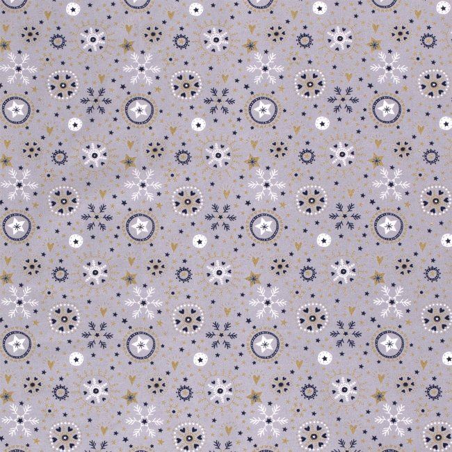 Vianočná látka z bavlny v šedej farbe s potlačou hviezd 14714/061