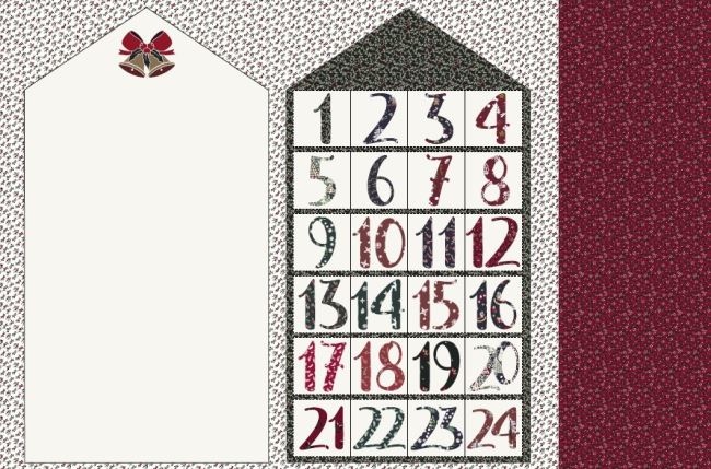 Vianočná látka z bavlny s digitálnou potlačou adventného kalendára K64007-001D