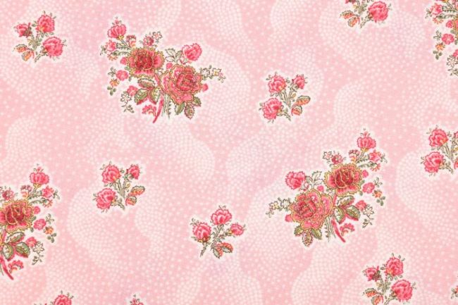 Americká bavlna na patchwork s kvetmi a bodkami 199PYOPM/50