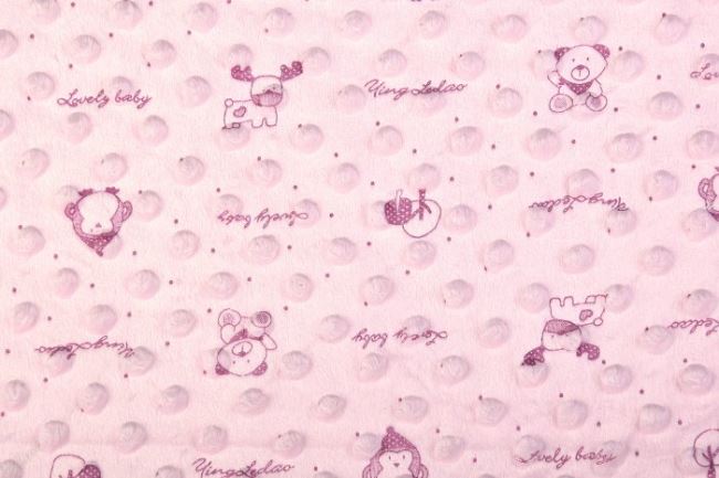 Minky fleece s potlačou v ružovej farbe s vytlačenými bodkami 130.059/5017