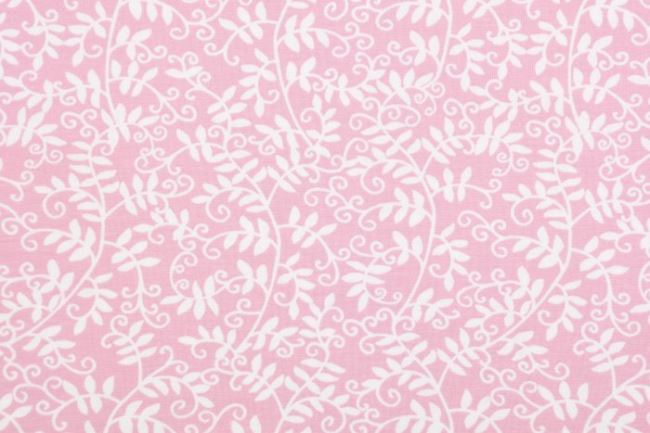 Bavlnený úplet v ružovej farbe s potlačou listov 65365
