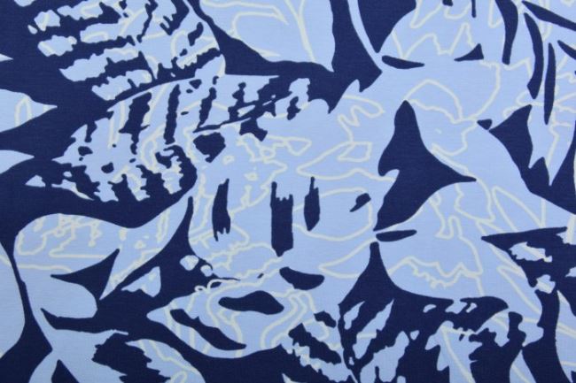 Bavlnený úplet v modrej farbe s kvetinovou potlačou 132.319.3020