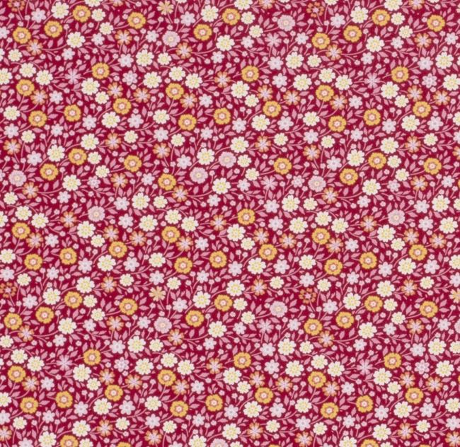 Popelín vo vínovej farbe s potlačou drobných kvetov 19709/019