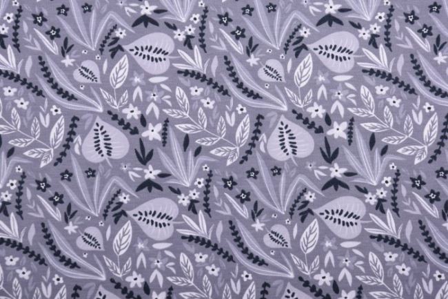 Bavlnený úplet v šedej farbe s kvetinovým folklórnym vzorom 10614/063