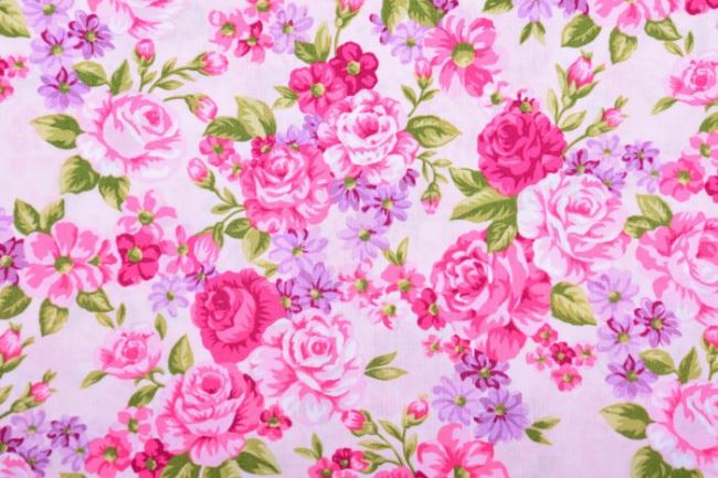 Americká bavlna na patchwork v ružovej farbe s kvetinovou potlačou 199PYOPM/30