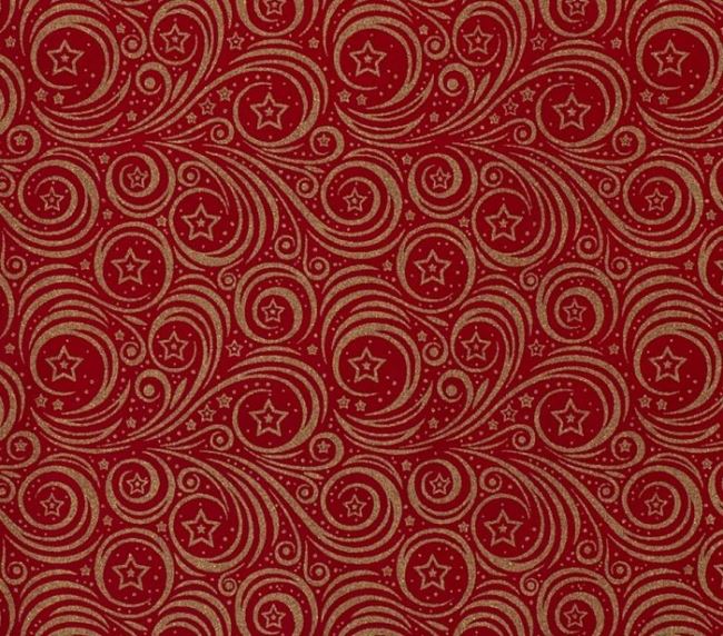 Vianočná látka z bavlny v červenej farbe so zlatými hviezdami 14701/015