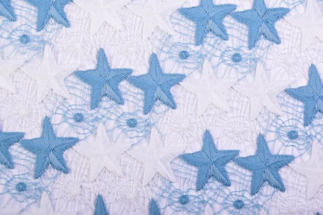 Čipka s tkaným vzorom šedo modrých hviezd 5895/050-09
