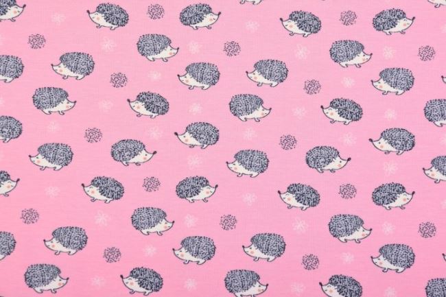 Bavlnený úplet v ružovej farbe s potlačou ježkov 04675/012