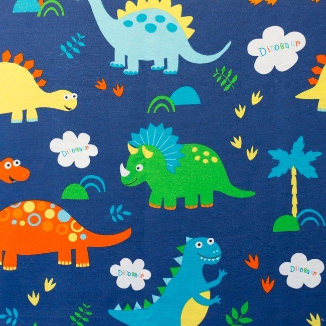Dekoračná látka v modrej farbe s dinosaurami 62029