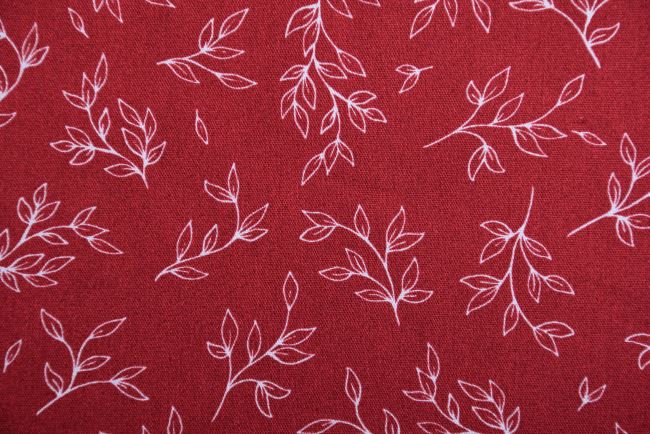 Vianočná látka z bavlny v červenej farbe s potlačou vetvičiek K15045-016D