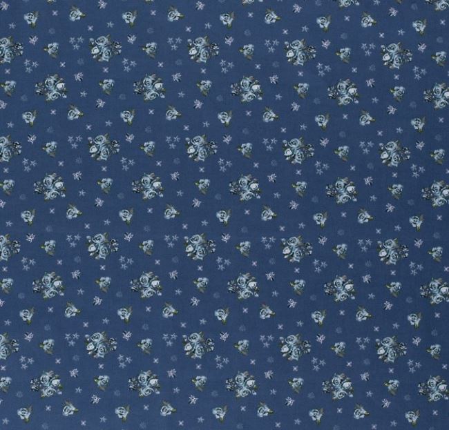 Bavlnená látka v modrej farbe s potlačou kvetín 13083/007