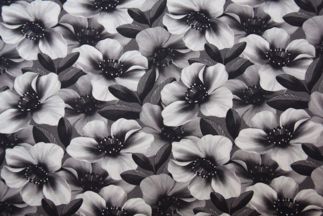 Bavlnený úplet v šedej farbe s digitálnou potlačou kvetín S1760R-3225
