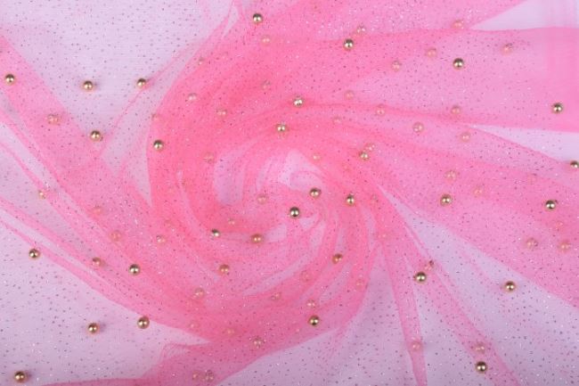 Tyl v ružovej farbe s trblietkami a perličkami 10328/013