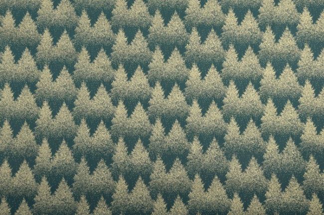 Vianočná látka z bavlny v zelenej farbe so zlatými stromčekmi 12709/025
