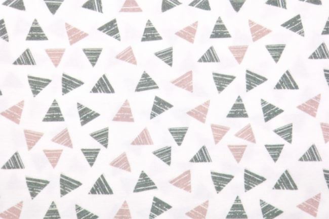 Bavlnený úplet v smotanovej farbe s potlačou trojuholníkov 65436
